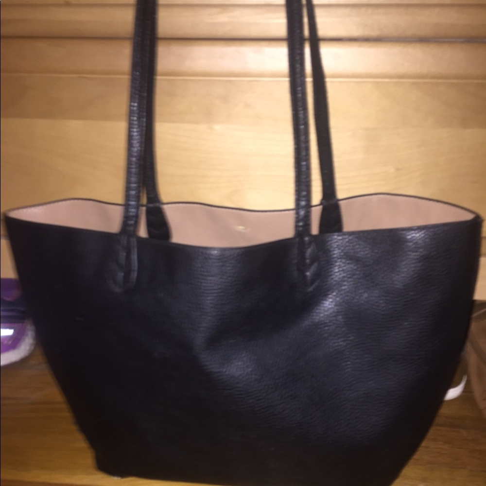Black leather tote bag